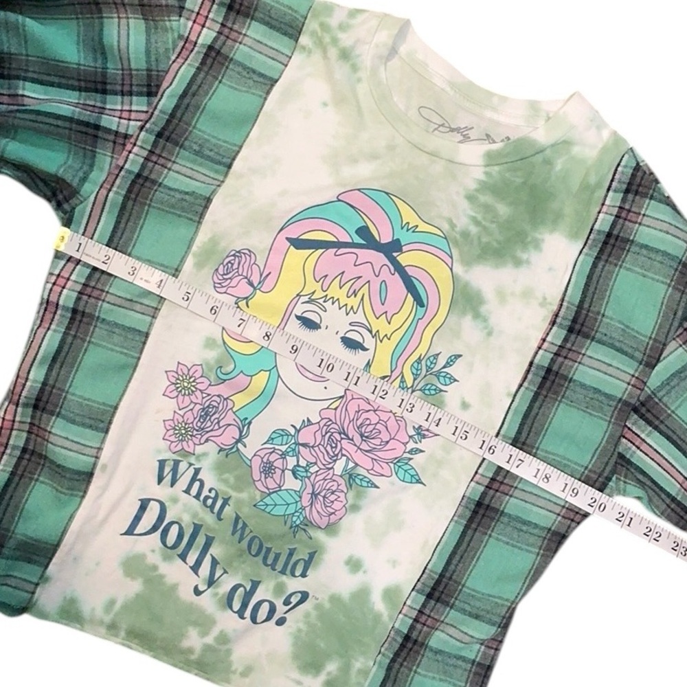 What Would Dolly Do Upcycled T Shirt Flannel Top - Picture 6 of 7